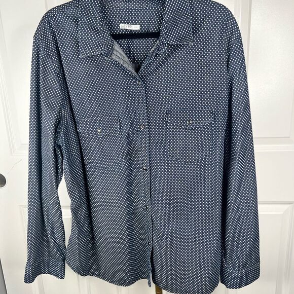 Sz XXL Gap 1969 Denim Polka Dot Snap Closure Button Up Shirt $60 MSRP - Picture 3 of 9